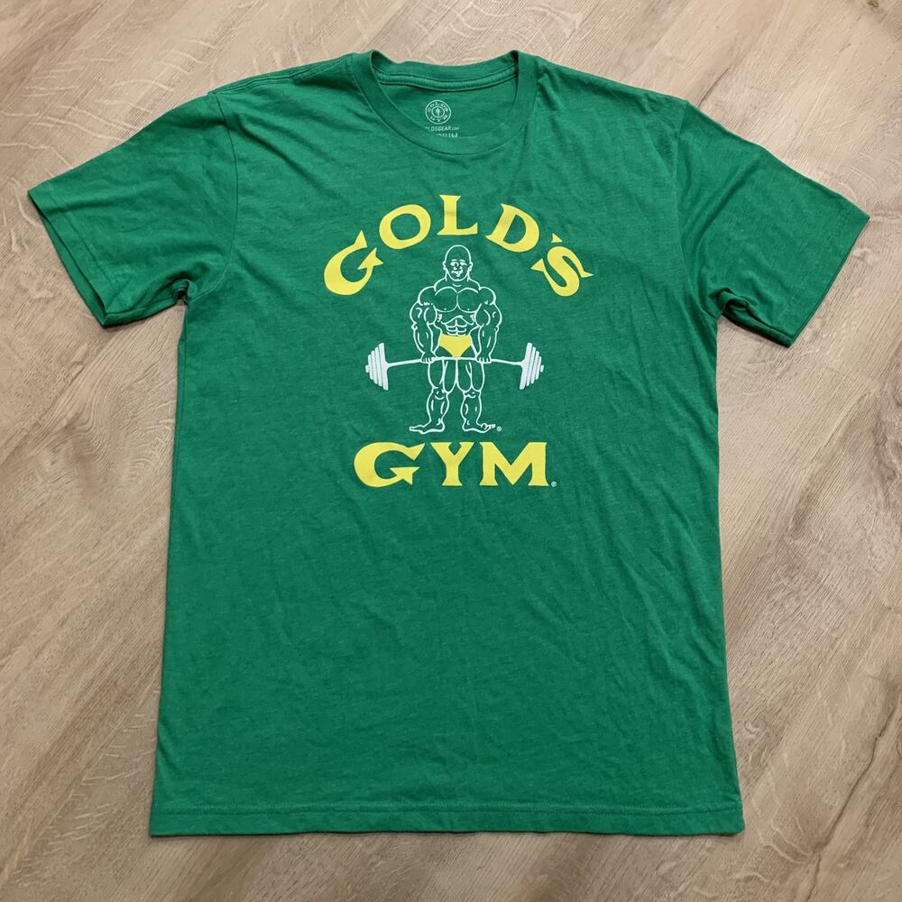 Gold’s Gym Classic Logo T-Shirt Men's Medium M Green Yellow Muscle Joe Fitness